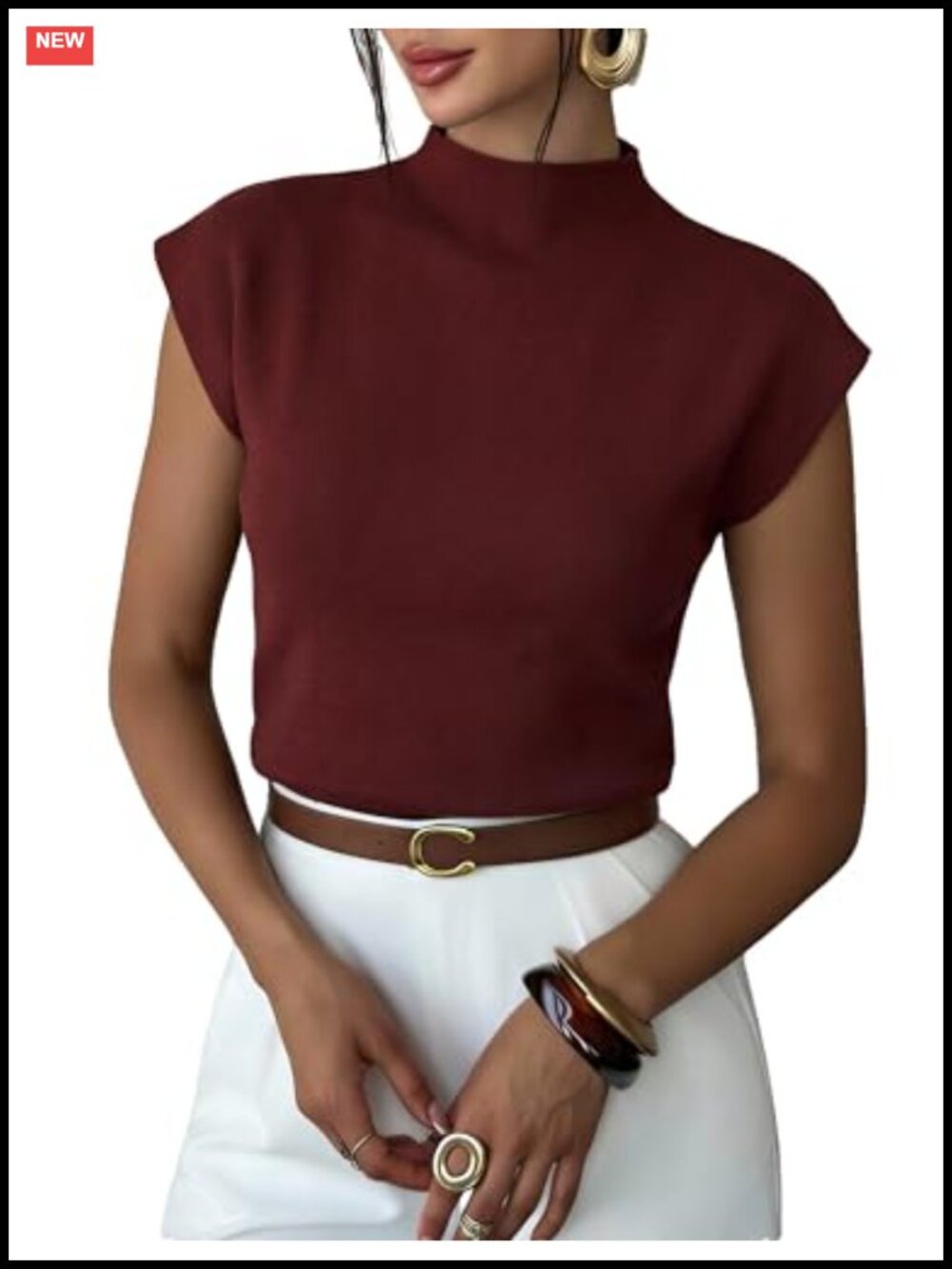 Wool Blend Mock Neck Sleeveless Sweater Pullover Women's Knit Summer Top